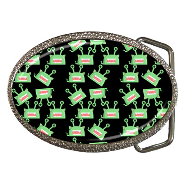 Green Alien Monster Pattern Black Belt Buckles