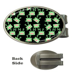 Green Alien Monster Pattern Black Money Clips (oval)  by snowwhitegirl