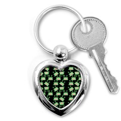 Green Alien Monster Pattern Black Key Chains (heart)  by snowwhitegirl