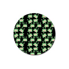 Green Alien Monster Pattern Black Magnet 3  (round) by snowwhitegirl