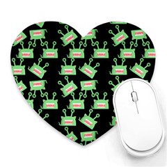 Green Alien Monster Pattern Black Heart Mousepads by snowwhitegirl