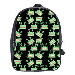 Green Alien Monster Pattern Black School Bag (large) by snowwhitegirl