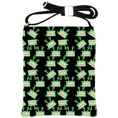 Green Alien Monster Pattern Black Shoulder Sling Bag by snowwhitegirl