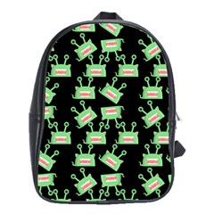 Green Alien Monster Pattern Black School Bag (xl) by snowwhitegirl