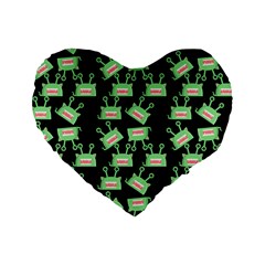 Green Alien Monster Pattern Black Standard 16  Premium Heart Shape Cushions by snowwhitegirl