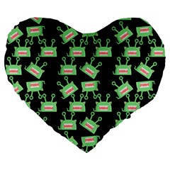 Green Alien Monster Pattern Black Large 19  Premium Heart Shape Cushions