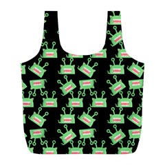 Green Alien Monster Pattern Black Full Print Recycle Bag (l) by snowwhitegirl