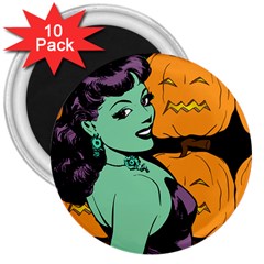 Zombie Retro Girl Black 3  Magnets (10 Pack)  by snowwhitegirl