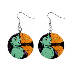 Zombie Retro Girl Black Mini Button Earrings by snowwhitegirl