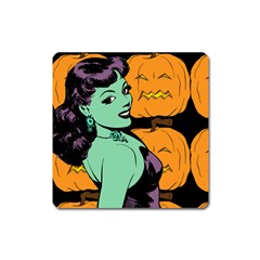 Zombie Retro Girl Black Square Magnet by snowwhitegirl