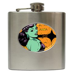 Zombie Retro Girl Black Hip Flask (6 Oz) by snowwhitegirl