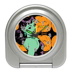 Zombie Retro Girl Black Travel Alarm Clock by snowwhitegirl