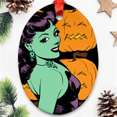 Zombie Retro Girl Black Oval Ornament (two Sides) by snowwhitegirl