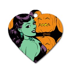 Zombie Retro Girl Black Dog Tag Heart (one Side) by snowwhitegirl