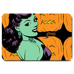 Zombie Retro Girl Black Large Doormat  by snowwhitegirl