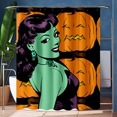 Zombie Retro Girl Black Shower Curtain 60  X 72  (medium)  by snowwhitegirl