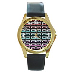 Three Color Ombre Cassette Round Gold Metal Watch by snowwhitegirl