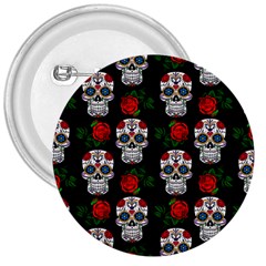 Skull Pattern Black 3  Buttons by snowwhitegirl