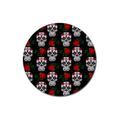 Skull Pattern Black Rubber Coaster (round)  by snowwhitegirl