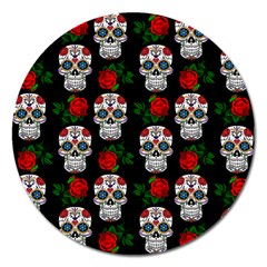 Skull Pattern Black Magnet 5  (round) by snowwhitegirl