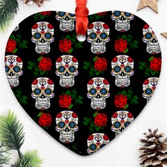 Skull Pattern Black Heart Ornament (two Sides) by snowwhitegirl