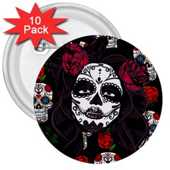 Mexican Skull Lady 3  Buttons (10 Pack)  by snowwhitegirl