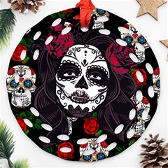 Mexican Skull Lady Ornament (round Filigree)