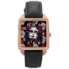 Mexican Skull Lady Rose Gold Leather Watch  by snowwhitegirl