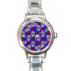 Skull Pattern Blue Round Italian Charm Watch