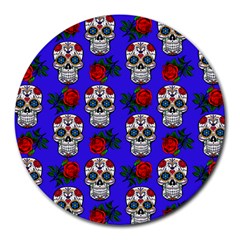 Skull Pattern Blue Round Mousepads by snowwhitegirl