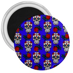 Skull Pattern Blue 3  Magnets