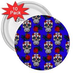 Skull Pattern Blue 3  Buttons (10 pack) 