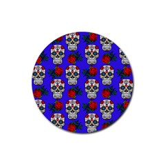 Skull Pattern Blue Rubber Round Coaster (4 pack) 