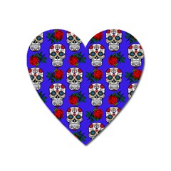 Skull Pattern Blue Heart Magnet