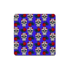 Skull Pattern Blue Square Magnet