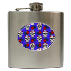 Skull Pattern Blue Hip Flask (6 oz)