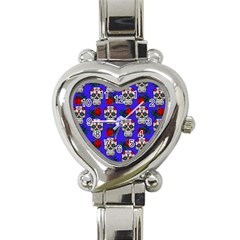 Skull Pattern Blue Heart Italian Charm Watch