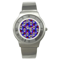 Skull Pattern Blue Stainless Steel Watch