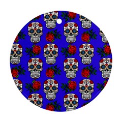 Skull Pattern Blue Round Ornament (Two Sides)