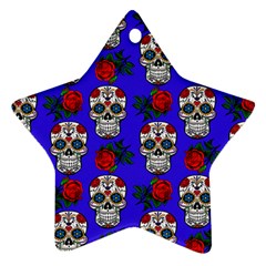 Skull Pattern Blue Star Ornament (Two Sides)