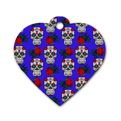 Skull Pattern Blue Dog Tag Heart (One Side)