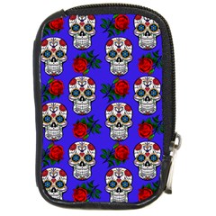 Skull Pattern Blue Compact Camera Leather Case