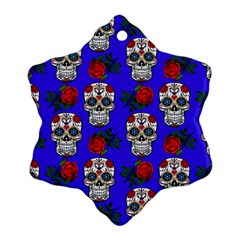 Skull Pattern Blue Snowflake Ornament (Two Sides)