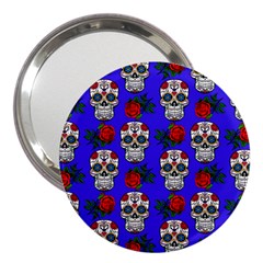 Skull Pattern Blue 3  Handbag Mirrors