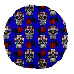 Skull Pattern Blue Large 18  Premium Round Cushions