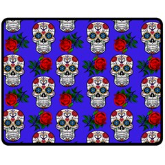 Skull Pattern Blue Double Sided Fleece Blanket (Medium) 