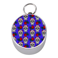 Skull Pattern Blue Mini Silver Compasses