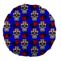 Skull Pattern Blue Large 18  Premium Flano Round Cushions