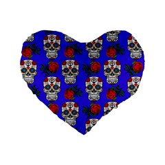 Skull Pattern Blue Standard 16  Premium Flano Heart Shape Cushions