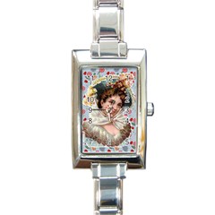 Victorian Lady Blue Floral Rectangle Italian Charm Watch by snowwhitegirl